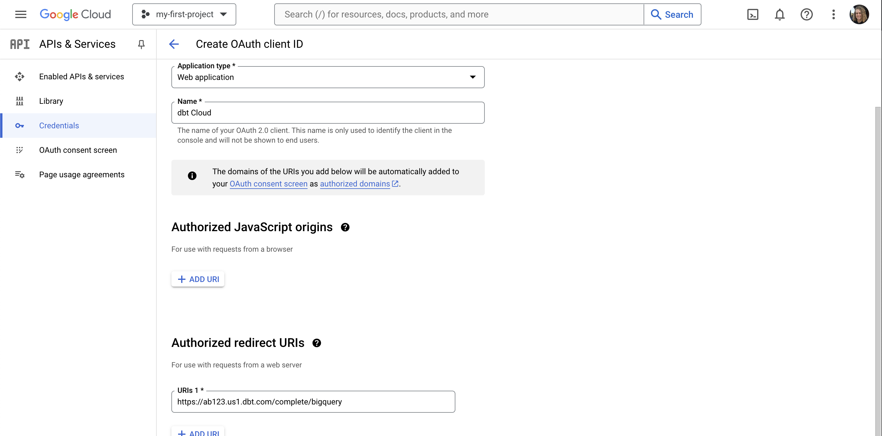 Create an OAuth app in BigQuery